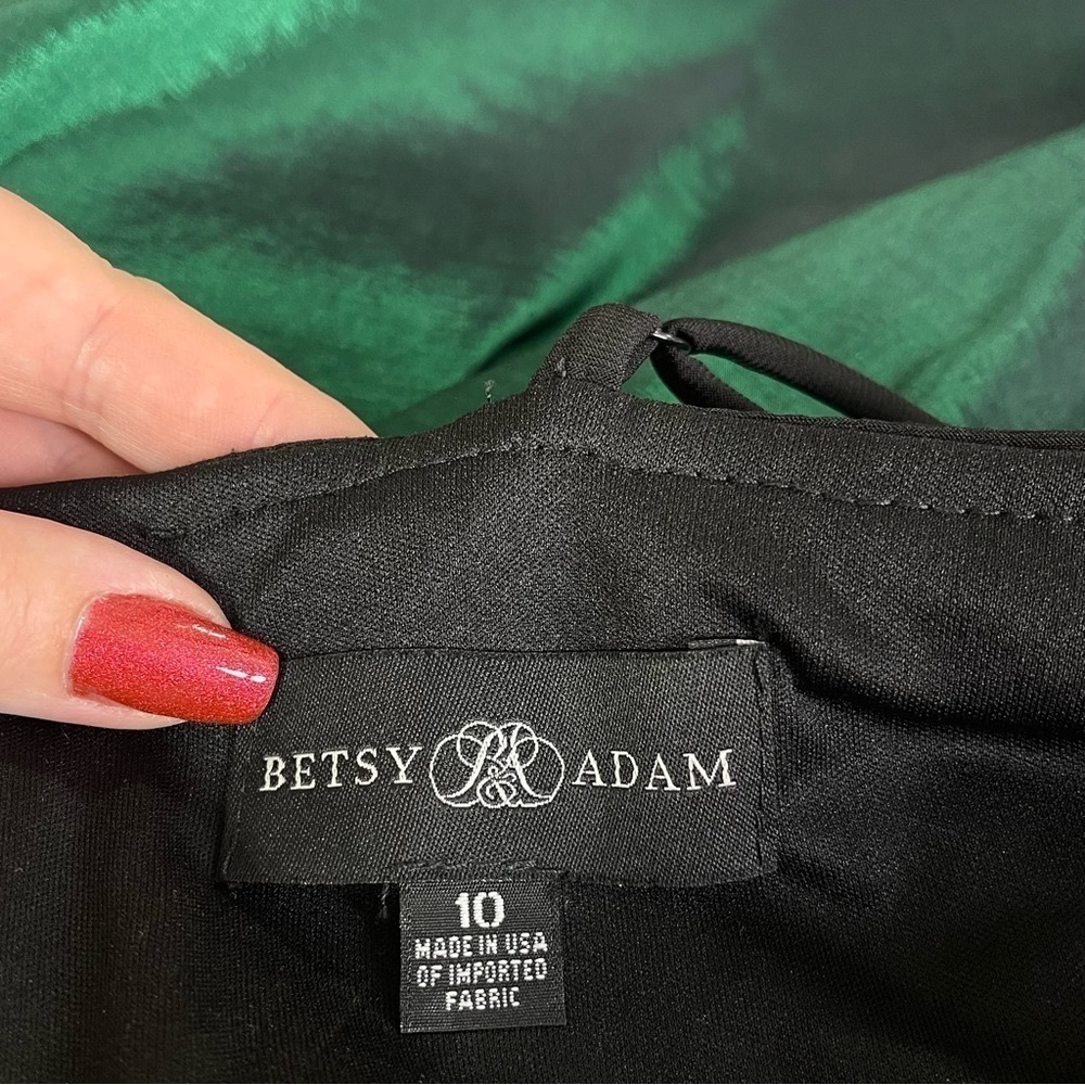 Betsy & Adam V Neck High Low Maxi Prom Dress Formal Gown Emerald Green Black 10 - Picture 9 of 10